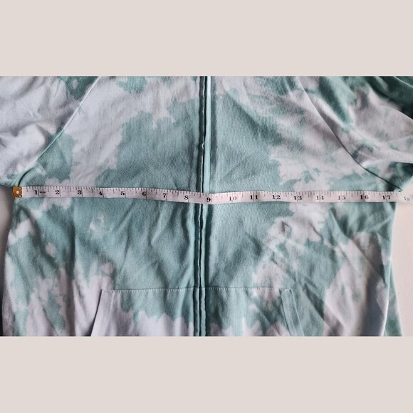 Akasha Sun Hand-Dyed Tie Dye Teal & White Zip Up Track Jacket - Picture 5 of 9